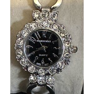 Marco Max Quartz Watch Women 7 Silver Black Rhinestone Analog Dressy‎